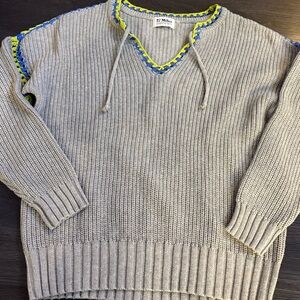 REVOLVE 27 miles Malibu $245 Gray Sweater with Blue and Yellow Accents knit S